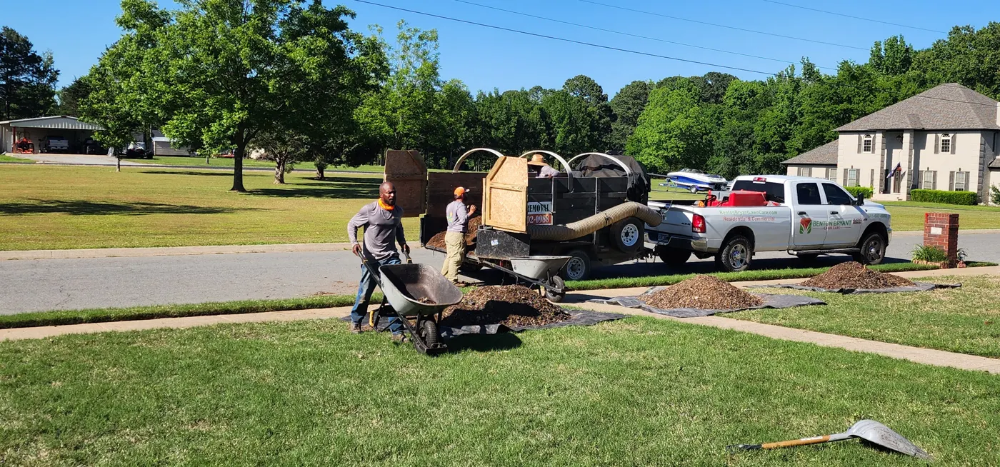Professional lawn care team working in Saline County